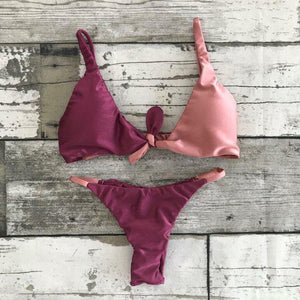 Cindy Bikini Set - Front Tie Top - Rosé and Wine