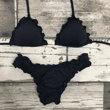 Load image into Gallery viewer, Ruffled Fixed Bikini Set - Black