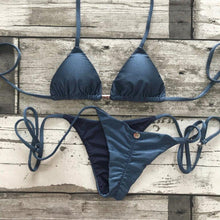 Load image into Gallery viewer, Triangle Tie Bikini Set - Shiny Navy