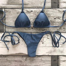 Load image into Gallery viewer, Triangle Tie Bikini Set - Shiny Navy